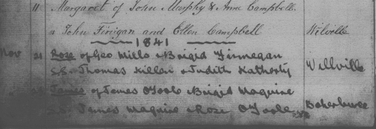 1841 to 1844-Old mixed up entries in Cooley Parish Register