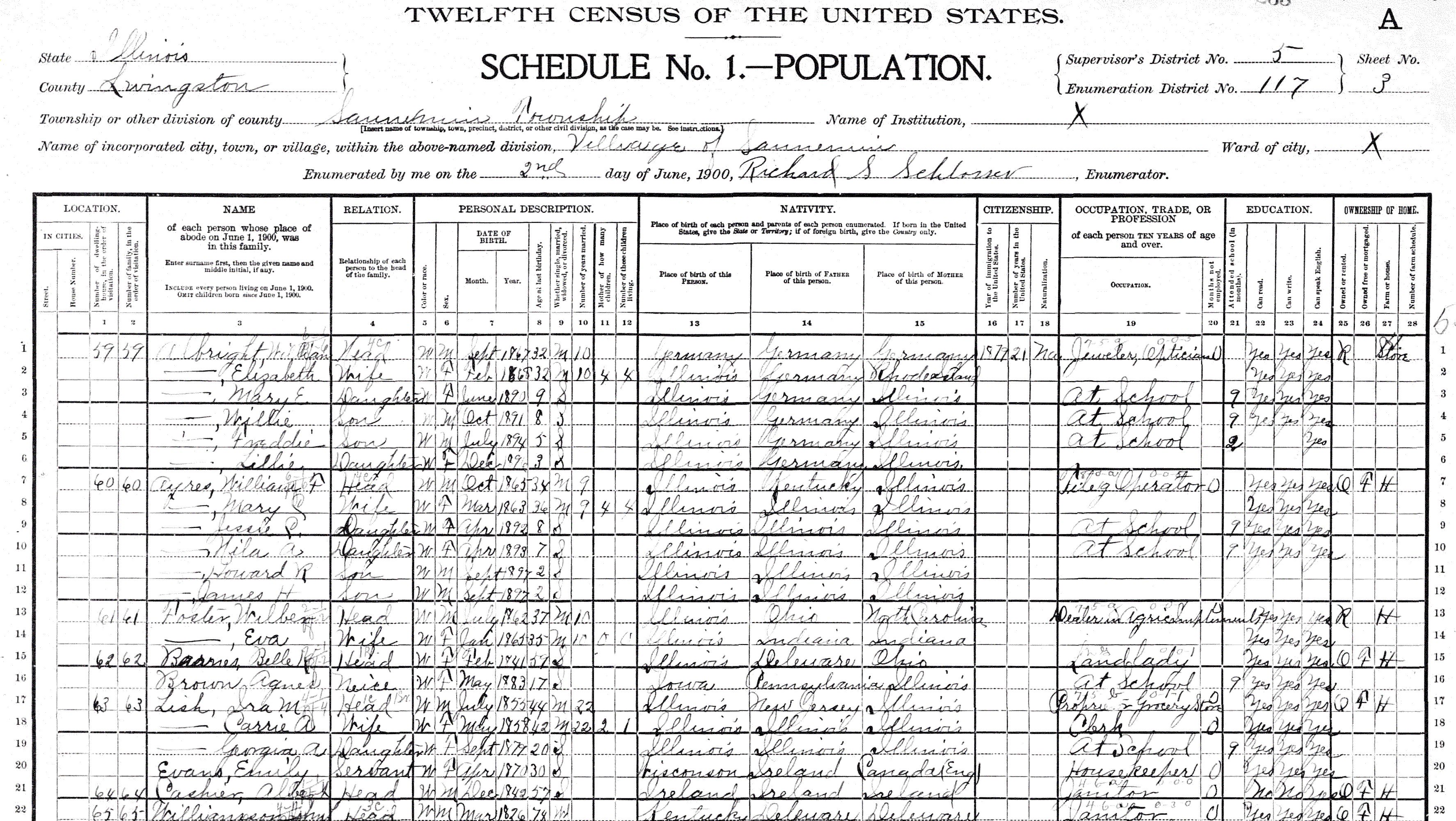1900 US Census, Illinois, Albert Cashier
