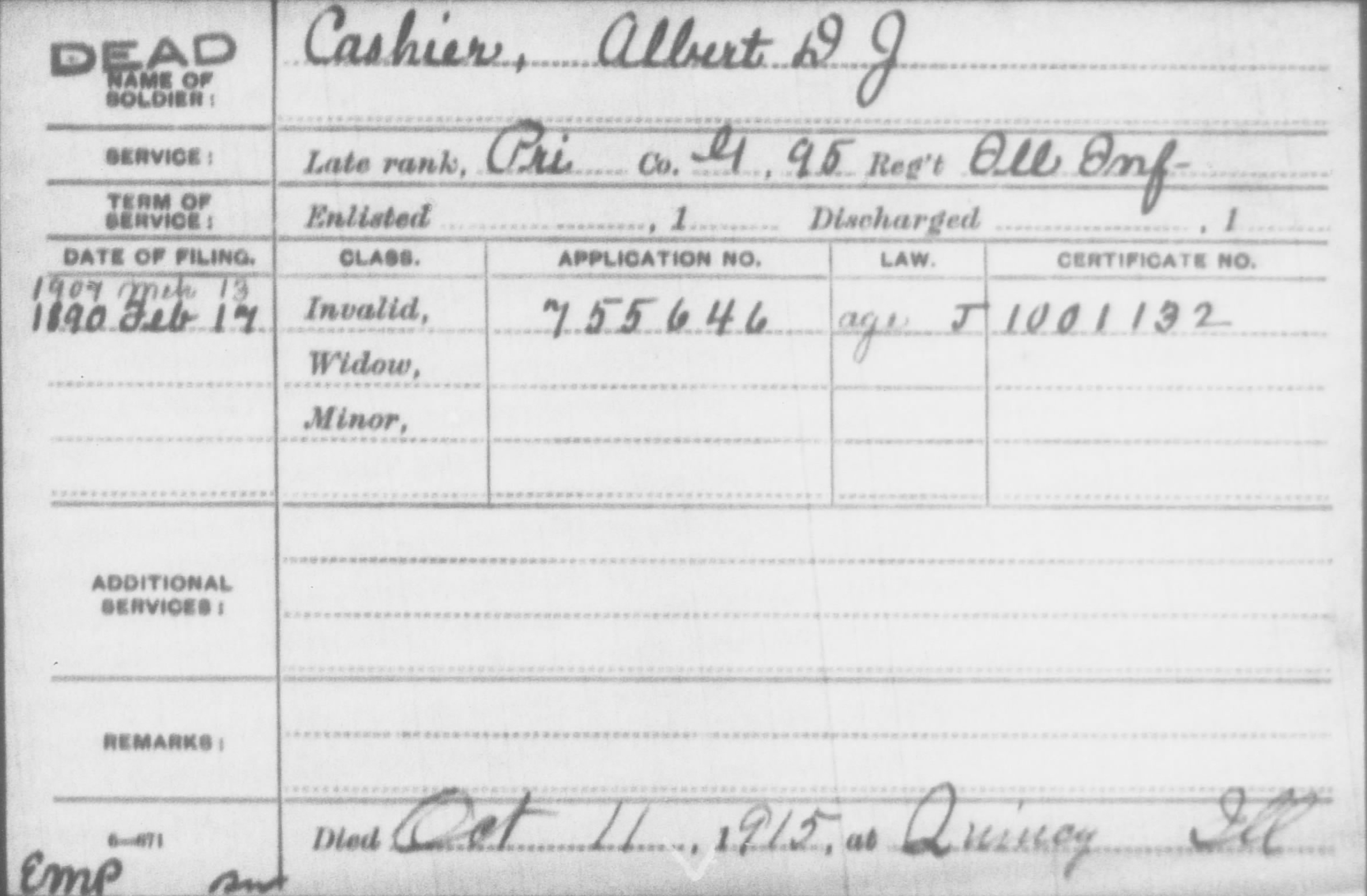 Civil War Pensions, Albert D.J. cashier